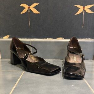 Vintage Black Patent Leather Block Heels